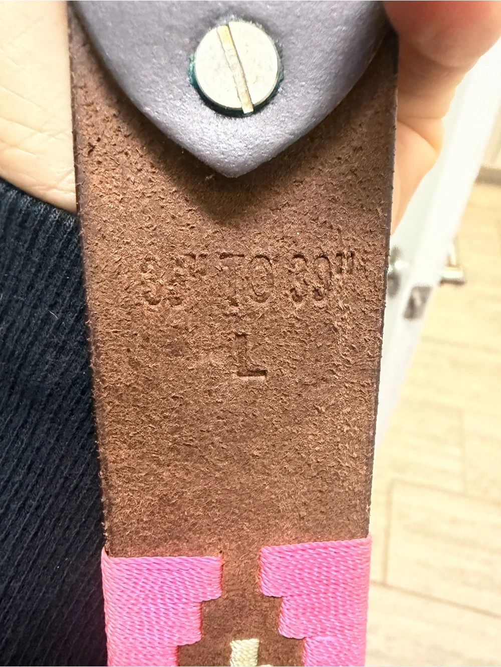 Western Embroidered Pink Brown Leather Belt with Ornate Silver Buckle